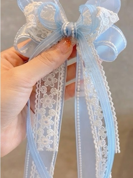 Accessories - Light Blue Satin & Lace Bow Hair Clip